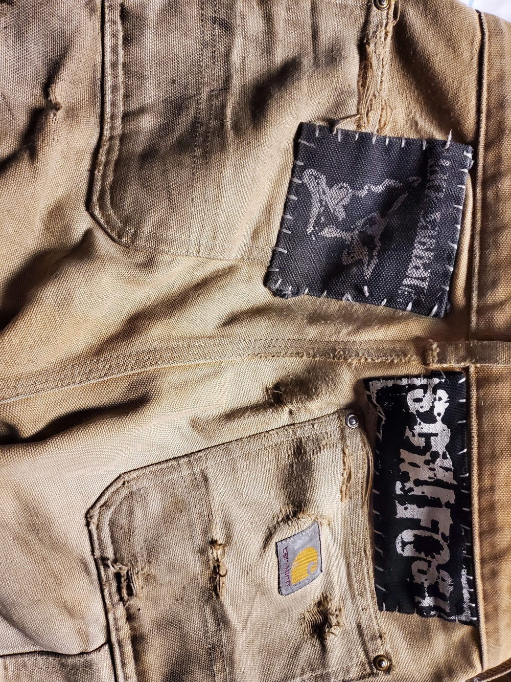 Faded Carhartt Men’s Brown  Jeans with Patches